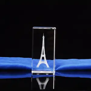 New Arrival Eiffel Tower Glass 3d Crystal Gift Laser Engraving Custom Laser Engraved Crystal Trophies And Glass