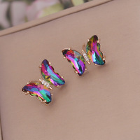 Mode tempérament alliage coloré cristal clavicule chaîne collier dégradé papillon pendentif collier pour les femmes