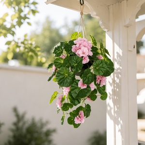 Geranio Artificiale in Cesto Sospeso con <span class=keywords><strong>Vaso</strong></span>, <span class=keywords><strong>Fiori</strong></span> di Pelargonium Realistici Pendenti per Decorazione di Balconi, Portici e Casa - Product Image 5