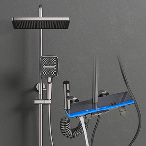 Juego de <span class=keywords><strong>ducha</strong></span> termostática de anodización Digital LED de lujo contemporáneo, grifo de <span class=keywords><strong>ducha</strong></span> de aluminio montado en la pared - Product Image 1