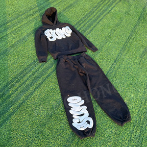 Conjunto de chándal y pantalones de chándal de alta calidad de fabricante de ropa de calle 3D Puff Print Heavyweight Baggy Hoodie y conjunto de chándales con diamantes de imitación - Product Image 2