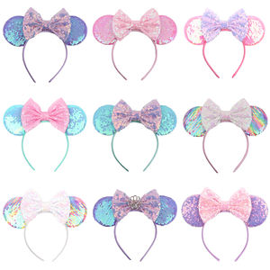 HB380 بالجملة جديد حزم الشعر لامعة للحفلات الترتر ميني ماوس أذن العصابة بريق النساء عصابات الرأس للحفلات - Product Image 1