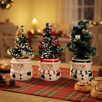 Mini arbre artificiel bonhomme de neige en pot en céramique, ornement de table, décoration intérieure pour la maison et les fêtes, résistant à la corrosion