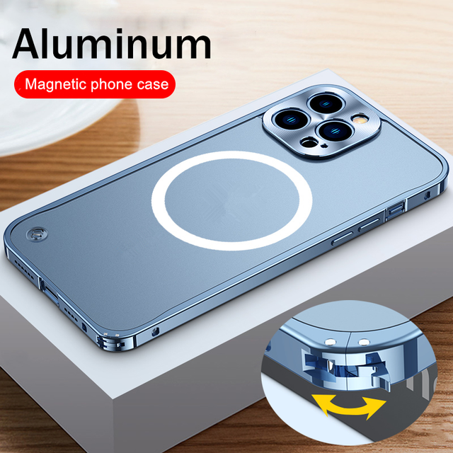 Metal Matte Translucent Aluminum Alloy Magnetic Wireless Charging Phone Case for iPhone 16 15 14 13 12 11 Plus Pro Max Case