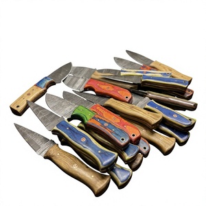 Cuchillo de acampada de hoja fija Drop Point de acero de Damasco con mango de madera Pakka azul de 20 cm, cuchillo de supervivencia para exteriores DIY - Product Image 2