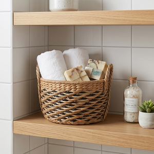 Handwoven Natural Seagrass Storage Basket with Handles, <b>Large</b> Boho Wicker Laundry Hamper for Living Room Decor - Product Image 5