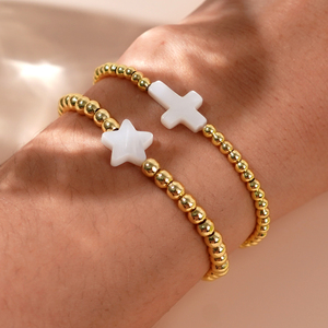 Nouveau luxe <span class=keywords><strong>18k</strong></span> or rempli perles Bracelets femmes mode charme étanche en acier inoxydable or perlé Bracelet bijoux pour cadeau - Product Image 3