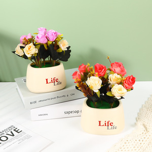 Plantes artificielles en pot Qi Xing, roses, 22 cm, fleurs en soie réalistes pour la décoration de la maison et des restaurants - Product Image 2