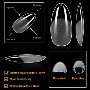OEM sarung penuh transparan Stiletto panjang pendek Squart lembut ABS ujung XS kuku palsu jari buatan desain pra-desain - Product Image 4