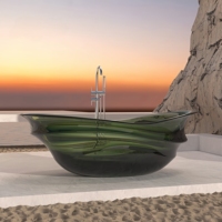 Baignoire autoportante ovale de luxe en résine transparente pure, vert thé, écologique et durable, pour salle de bain intérieure