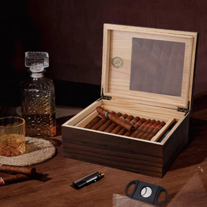 Humidor de madera para cigarros con tapa de cristal, higrómetro y divisor, caja específica para cigarros, estuche de almacenamiento de madera para el hogar, con capacidad para 20-50 cigarros. - Product Image 4
