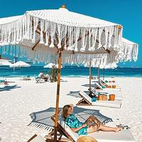 Parasol de plage vintage en dentelle faite main avec pompons en coton, idéal pour le jardin et l'extérieur, personnalisable en Chine