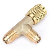 Adaptateur en T à raccord rapide avec noyau de valve en laiton 1/4 pouce SAE, structure robuste pour R22 R12 R134