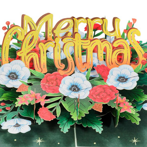 Merry Christmas 3D Pop-Up Handmade <b>Gloss</b> Varnished <b>Paper</b> Greeting Card with Floral Design for Holiday Celebration - Product Image 2