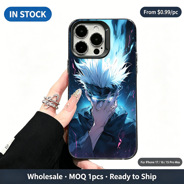 Vibrant Gray Anime Character Blue Light Special Effect Full Print Anti-Scratch Phone Case for iPhone 17/15 Pro Max & Plus Series