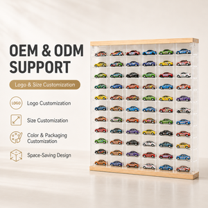 Vitrine en acrylique transparent à 60 emplacements pour voitures miniatures à l'échelle 1/64 Hot Wheels Tomica, support mural avec base en <span class=keywords><strong>bois</strong></span> - Product Image 1