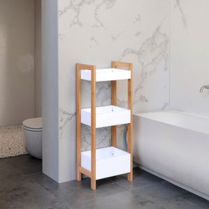 ชั้นวางของ 3 ชั้น ทำจากไม้ไผ่ น้ำหนักเบา เป็นมิตรกับสิ่งแวดล้อม ทนทาน ทันสมัย สีขาว สำหรับวางในห้องน้ำ ห้องครัว ห้องนั่งเล่น - Product Image 1