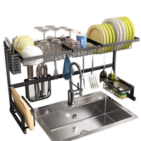 Égouttoir à vaisselle en acier au carbone transfrontalier Double évier de cuisine boîte de rangement de vaisselle domestique organisateur d'outils de nettoyage en métal
