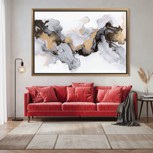 Toile imprimée : Art moderne en marbre gris, décoration murale élégante, TOILE ENCADRÉE DORÉE - Product Image 3
