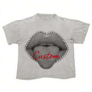 Camisa de calidad Original 100% algodón ropa de calle de gran tamaño hombro caído manga corta Vintage impreso camiseta para hombres - Product Image 3