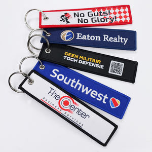 Vente en gros de porte-clés en tissu style sport Jet Tag, broderie personnalisée avec logo, motif noir, porte-clés brodé double face - Product Image 4