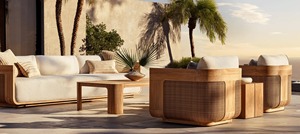 Conjunto de Sofás Contemporáneos para Exteriores con Mesa para Fogatas, Ratán PE Resistente a los Rayos UV, Cojines Impermeables, Muebles de Jardín - Product Image 3