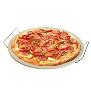 Piedra Refractaria Redonda para Pizza de 32.5 cm, Bandeja de Cerámica Beige con Soporte para Horno - Product Image 1