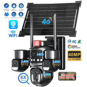 Caméra de surveillance de sécurité IP sans fil PTZ 3PTZ 5 objectifs 4 écrans UHD extérieure 4G avec carte SIM, alimentation solaire et audio Wi-Fi - Product Image 1