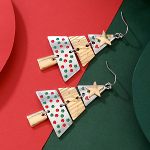 Pendientes colgantes con forma de árbol de Navidad, joyería geométrica de aleación para fiesta, cadena plateada D1450 - Product Image 1