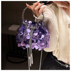 New Arrival Simple Lightweight Sequins Bucket <b>Bag</b> 2025 New Ladies Shinny Chain Tassel Tote Evening Crossbody <b>Bag</b> Female Party - Product Image 3