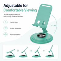 Macaron Vert 360 °   Support de téléphone de bureau rotatif, support de bureau pliable réglable en hauteur pour smartphone, tablette, maison, bureau