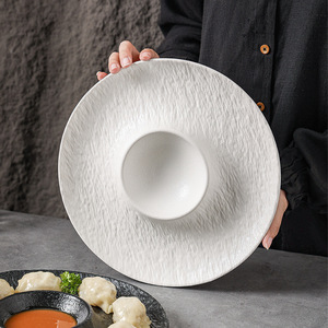 Ceramic Dumpling Plate Shrimp Plate With Dipping Saucer Round Serving Tray For Hotel Home Use - Product Image 3