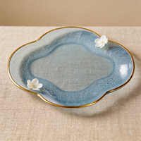 Assiette en verre sans plomb de luxe nordique, forme quadrifoliaire, bord doré, texture martelée, écologique, pour desserts et salades, idéale pour les fêtes