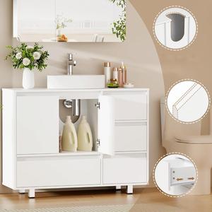 <span class=keywords><strong>Mueble</strong></span> <span class=keywords><strong>de</strong></span> <span class=keywords><strong>Baño</strong></span> con Lavabo y Espejo LED, Diseño Moderno, Color Blanco, Montado en el Suelo - Product Image 6