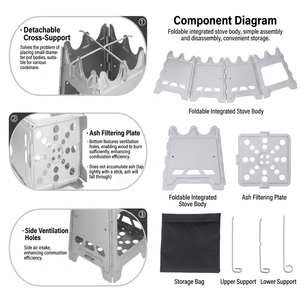 Pure Titanium Folding <strong>Wood-Burning</strong> <strong>Stove</strong> for Camping &amp; Backpacking 1-2 People Charcoal Fuel Wind Deflector Tent Heating - Product Image 5