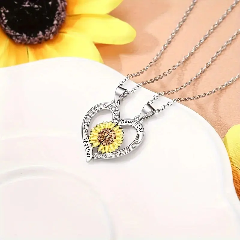 Women jewellery You Are My Sunshine Sunflower Zinc alloy Gold Plated Heart Pendant Necklace