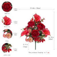 Usine directe rouge multi-tête Rose soie Bouquet fait à la main fête des mères mariage noël intérieur extérieur décoration remise des diplômes