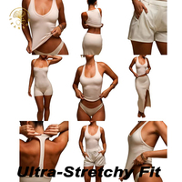 Débardeur côtelé en coton à col en U pour femme, vêtement d'été, avec logo brodé personnalisé, style sportswear