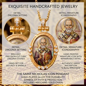 Colgante Ovalado de San Nicolás el Milagrosino con Imagen Personalizada, Regalo de Pascua Ortodoxo, Chapado en Oro de 18K, Latón con Circonitas, Joyería - Product Image 2