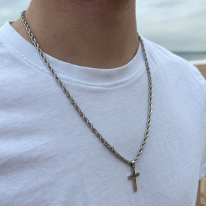 우아한 트위스트 로프 링크 체인 남성 파티를위한 금도금 스테인레스 스틸 크로스 펜던트 목걸이 - Product Image 6