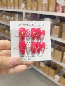<span class=keywords><strong>Uñas</strong></span> Acrílicas Francesas 3D, Estilo Princesa Dulce y Linda, Removibles, Reutilizables, Forma Almendrada y Ataúd, Hechas a Mano - Product Image 6
