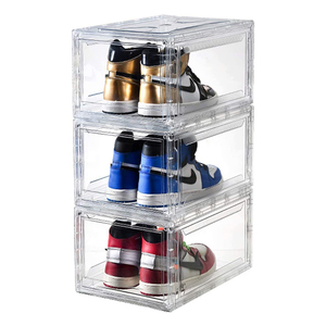 Clear Magnetic Plastic Shoe Boxes Drop Front Shoe Storage Box Acrylic Custom Giant Transparent Shoe Box Stackable