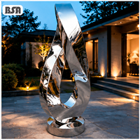 Sculpture abstraite en acier inoxydable poli miroir BSA en forme de goutte d'eau, statue métallique en boucle pour décoration extérieure de villa et jardin