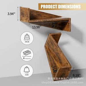 Wooden wall <b>hooks</b> and <b>shelves</b> for entryway and doorway; wall-mounted storage rack - Product Image 4