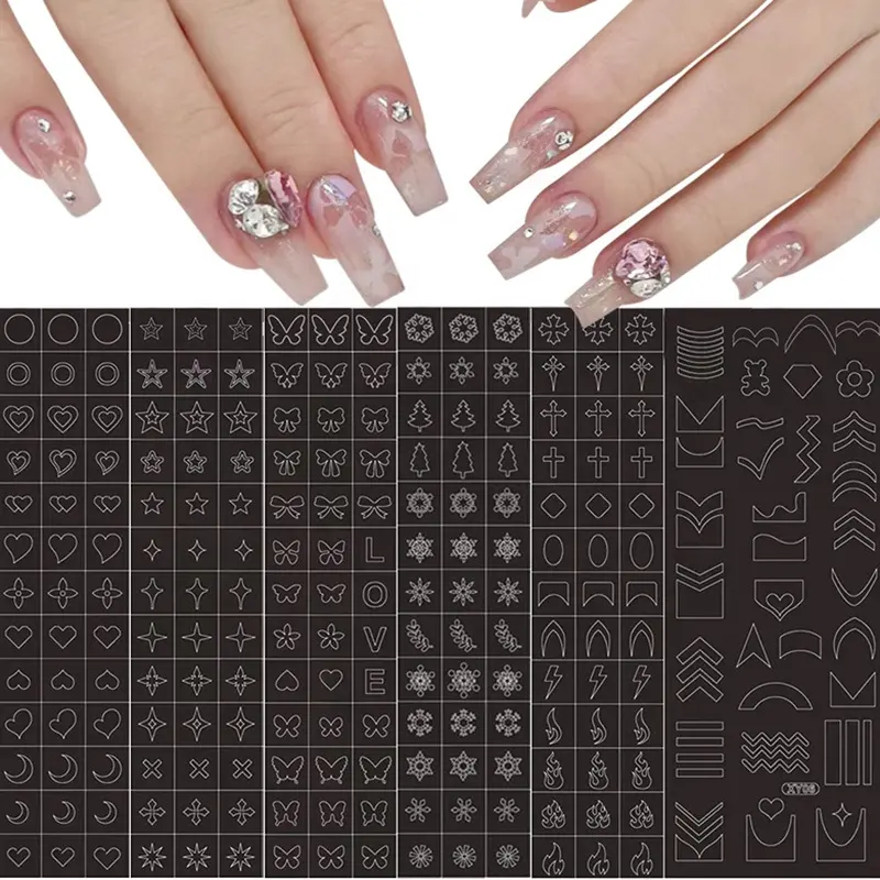 Nieuwe Inkjet Sjabloon Airbrush Stencils Holle Nail Stickers Voor Nail Art Decoratie Manicure Tool Tip Gidsen