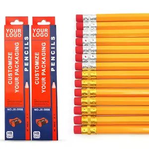 ดินสอ HB ไม้หกเหลี่ยมมียางลบสำหรับนักเรียนภาพวาดสีน้ำมัน