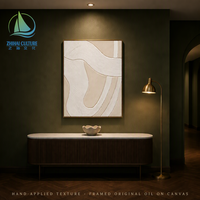 Peinture murale abstraite minimaliste en plâtre sculptural courbe crème sur toile pour salon, décoration de luxe discret