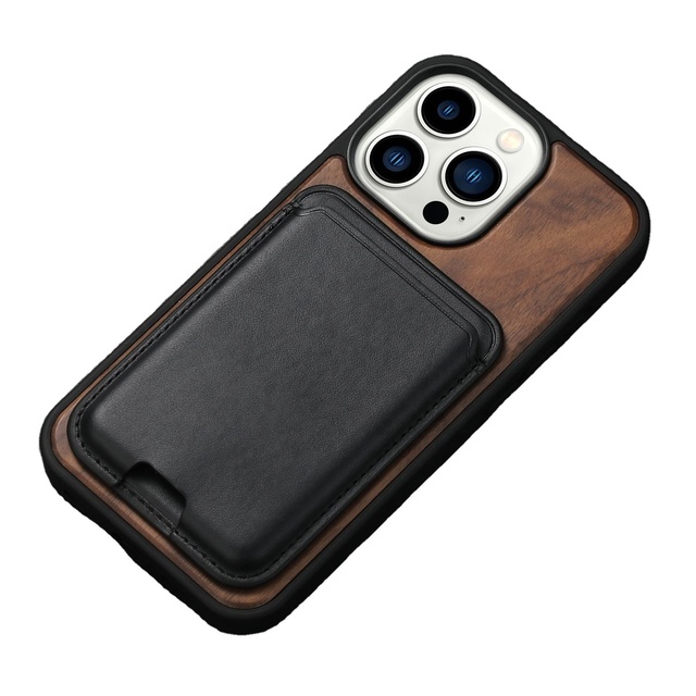Magnetic Anti-drop Wooden Card Case Protective Case for IPhone14 13PROMax New Solid Wood Phone Case