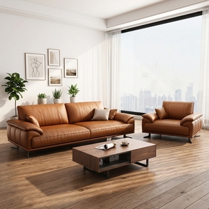 Modernes Italienisches Minimalistisches Leder-Büro-Empfangssofa-Set Massivholzrahmen VIP-Besprechungsraum-Möbel <span class=keywords><strong>Kuli</strong></span> Ohne Montage - Product Image 6