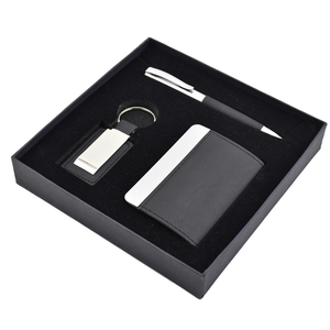 Custom Logo Thanksgiving Day Business Gift Set-Promotional Ballpen Metal Keychain Leather Card Holder with Custom Packing